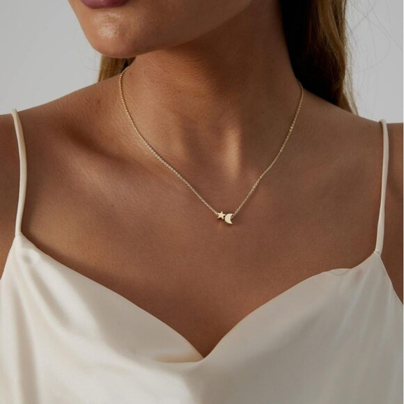 Gold Moon and Star Necklace, Crescent Star Charm, Celestial, Moon Star Pendant - Picture 2 of 5